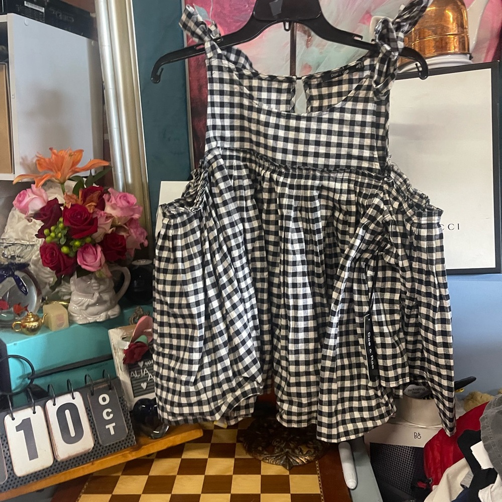 DOE AND RAE OFF THE SHOULDER BOHO TOP GINGHAM PRINT